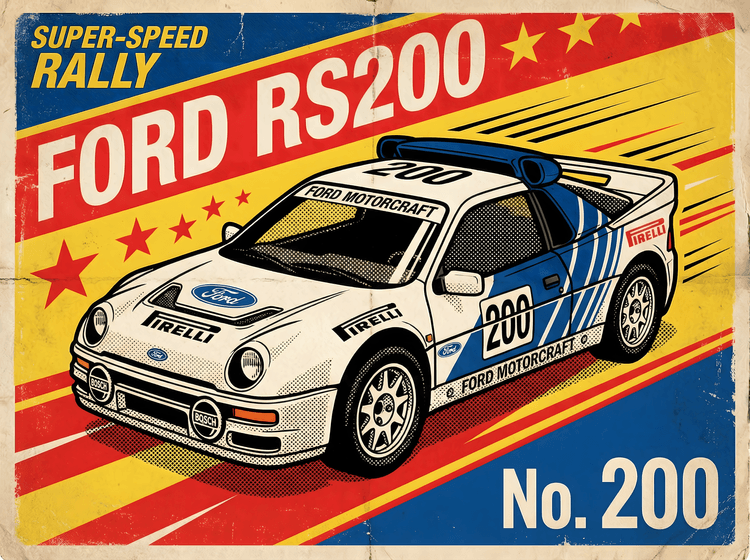 Ford RS200: Super-Speed Rally Vintage Poster