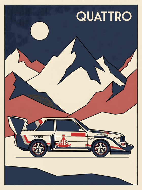 Audi Quattro S1 E2: Mountain Night Vintage Poster