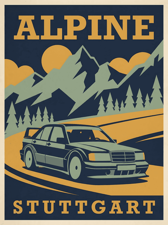 Mercedes 190E Evolution II Alpine Travel Poster