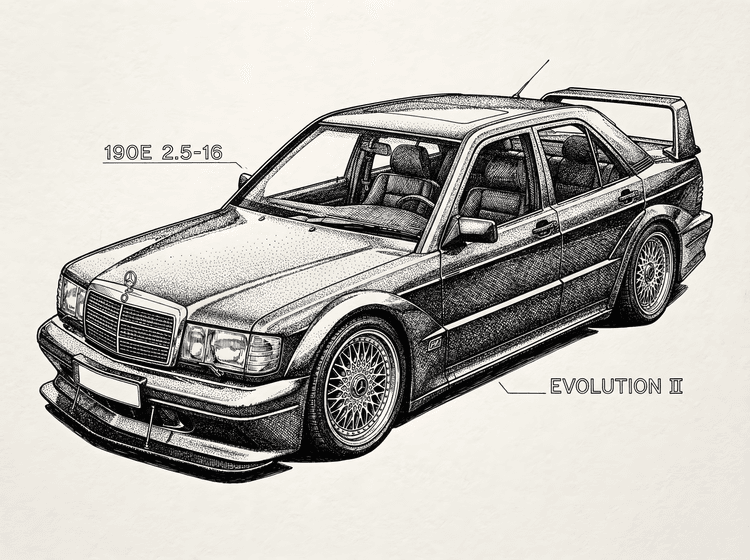 Mercedes 190E Evolution II Stippled Illustration