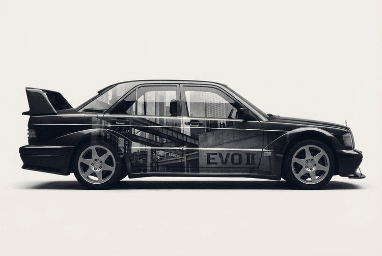 Mercedes 190E Evolution II Industrial Double Exposure