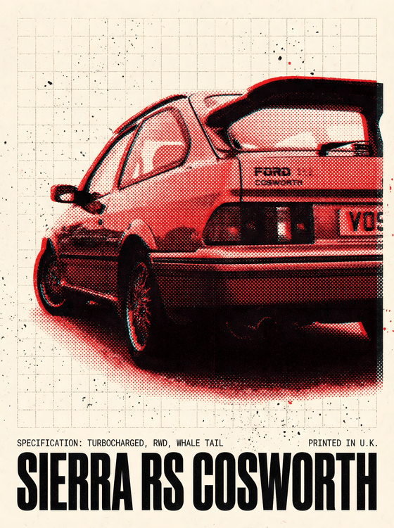Ford Sierra RS Cosworth Halftone Technical Poster