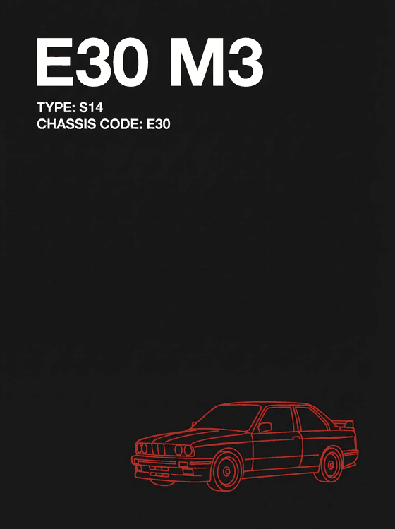 BMW E30 M3 S14 Minimalist Black and Red Graphic