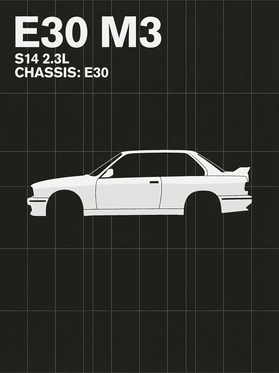 BMW E30 M3 S14 Minimalist Technical Poster