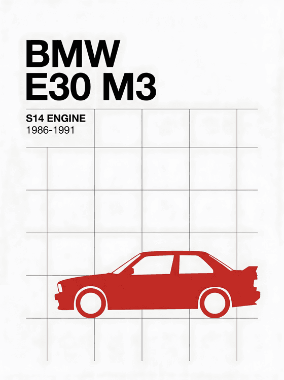 BMW E30 M3 S14 Red Profile Technical Art