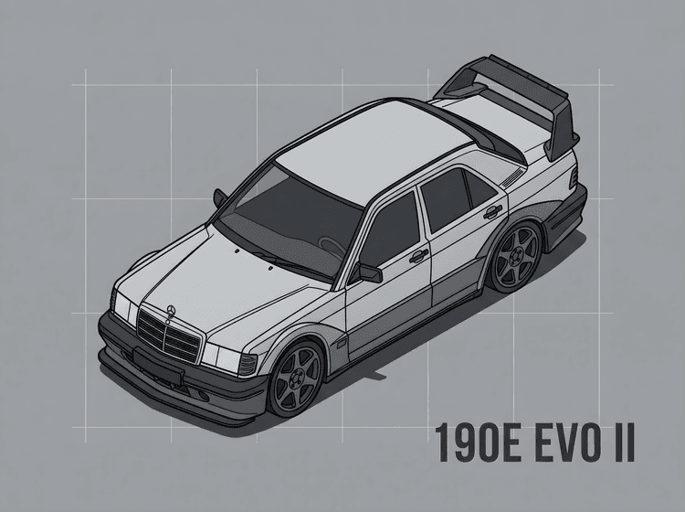 Mercedes 190E Evolution II Isometric Technical Illustration