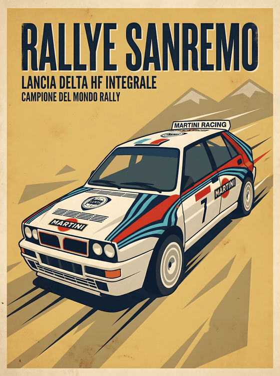 Lancia Delta Integrale Rallye Sanremo Vintage Poster