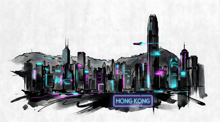 Neon Pulse: Hong Kong Ink-Wash Skyline