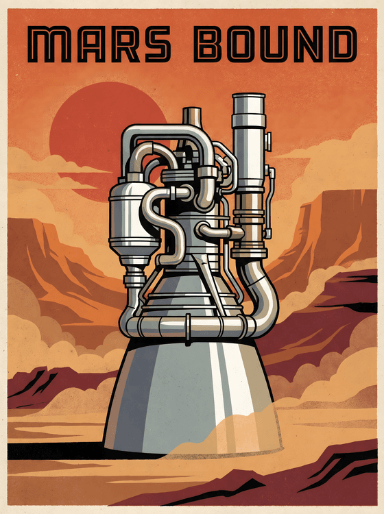Mars Bound Retro SpaceX Raptor Engine Poster