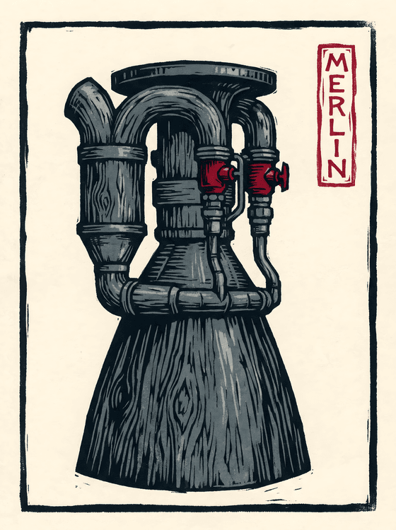 SpaceX Merlin Engine Linocut Print