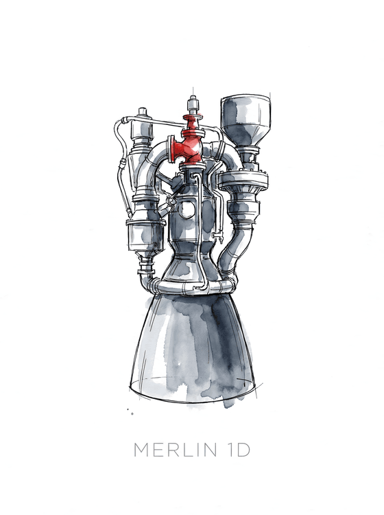SpaceX Merlin 1D Watercolor Sketch