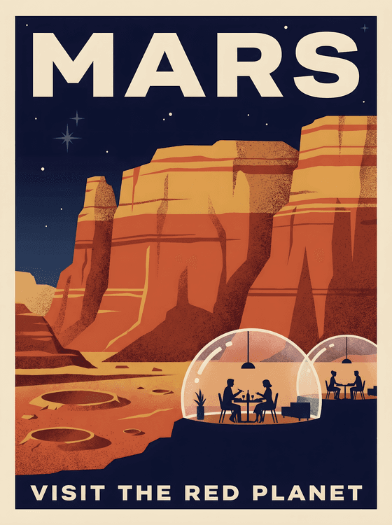 Visit Mars Retro Space Travel Poster