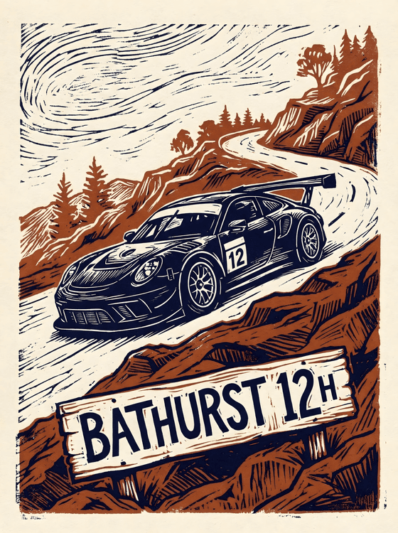 Bathurst 12H: The Mountain's Edge Linocut