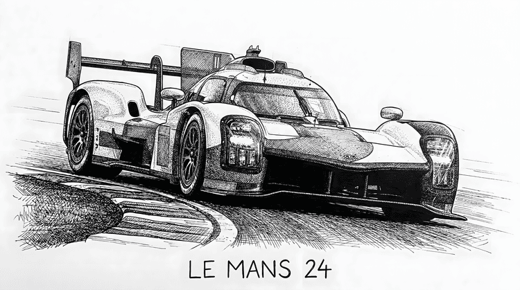 Le Mans 24 Hypercar Pen and Ink Drawing