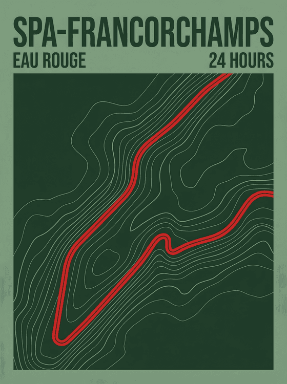 Spa-Francorchamps Eau Rouge Topographic Racing Poster