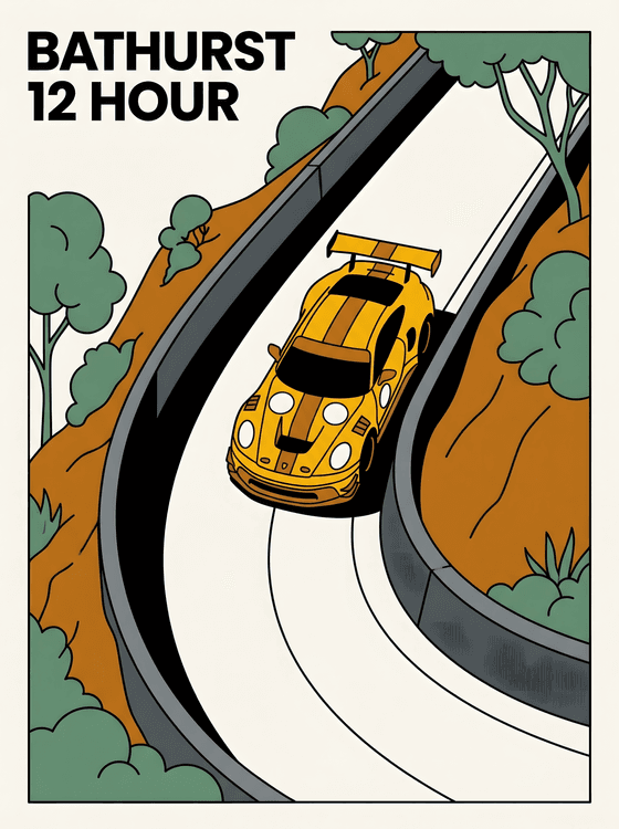 Bathurst 12 Hour Mount Panorama Porsche Ligne Claire Poster