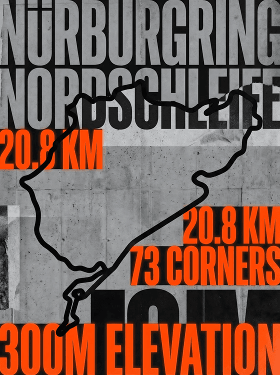 Nürburgring Nordschleife Industrial Typography Track Map