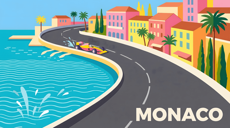 Monaco Grand Prix Coastal Speed Flat Art Poster