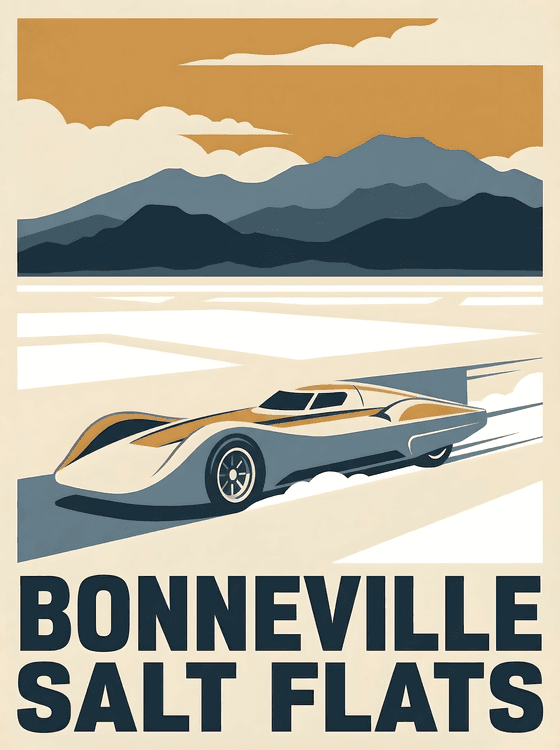 Bonneville Salt Flats Land Speed Record Vintage Poster
