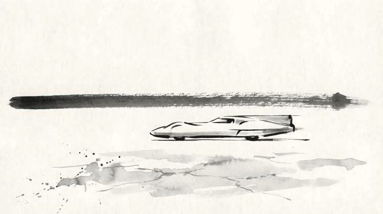 Zen Speed: Bonneville Streamliner Ink Wash