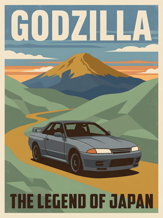 Nissan Skyline GT-R R32 Godzilla: The Legend of Japan Travel Poster