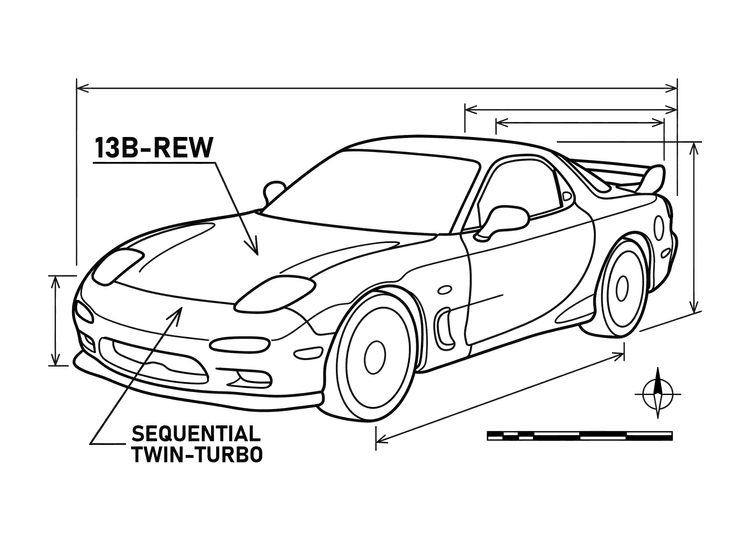 Mazda RX-7 FD: Technical Blueprint Illustration