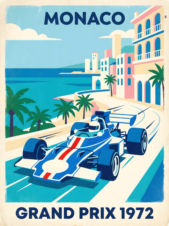 Monaco Grand Prix 1972: Vintage Racing Travel Poster