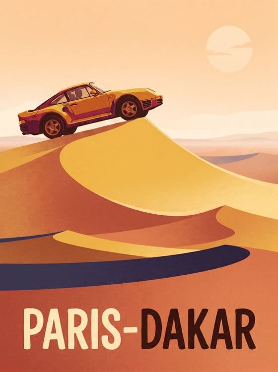 Porsche 959 Paris-Dakar Vintage Travel Poster