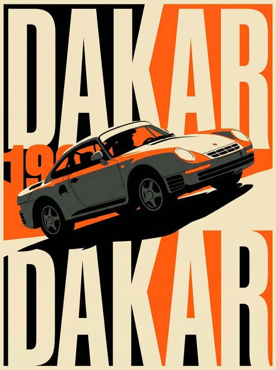 1986 Dakar Porsche 959 Typographic Poster