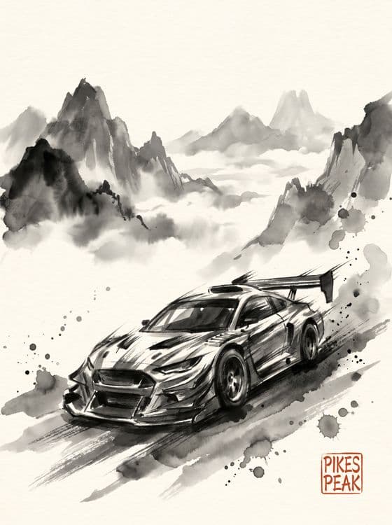 Pikes Peak Summit Ascent Sumi-e Illustration