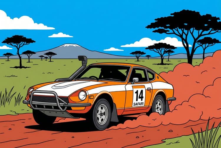 Datsun 240Z East African Safari Rally Savanna Illustration