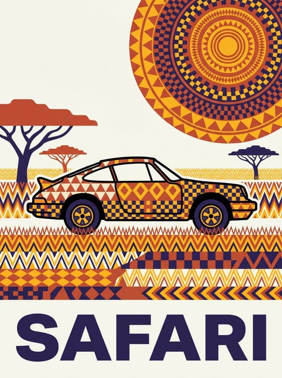 Porsche 911 Safari Savanna Pattern Poster