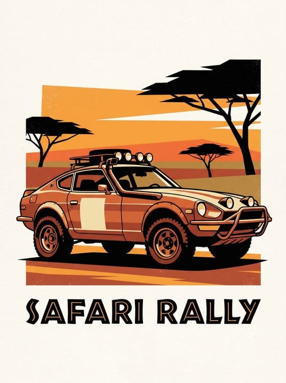 Datsun 240Z Safari Rally Savanna Sunset Poster