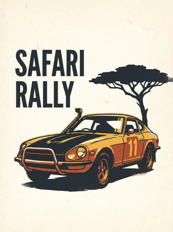 Datsun 240Z Safari Rally Minimalist Illustration