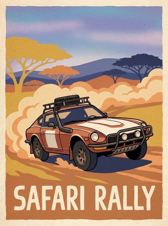 Datsun 240Z Safari Rally Savanna Travel Poster