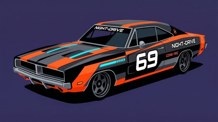 Night-Drive Dodge Charger Synthwave Illustration