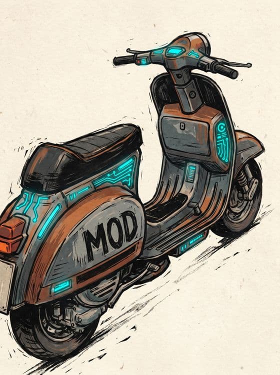 Cybernetic Mod Vespa Illustration