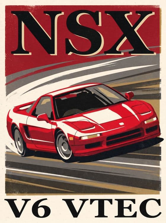 Honda NSX V6 VTEC Vintage Poster Art