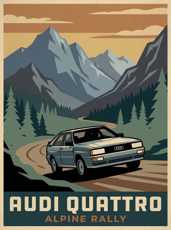 Audi Quattro Alpine Rally Vintage Travel Poster