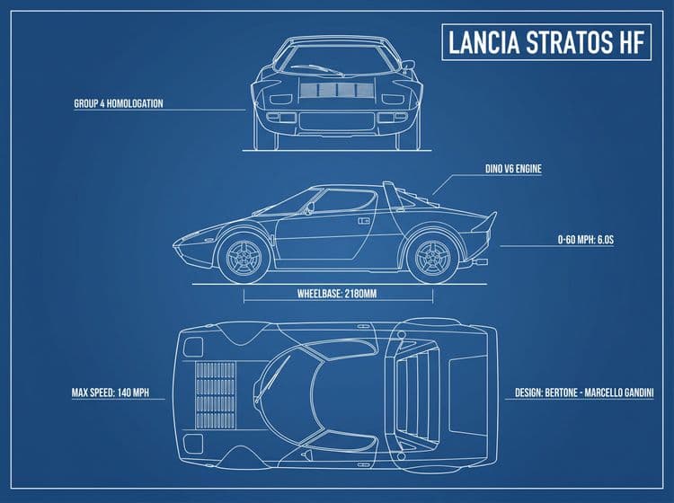 Lancia Stratos HF Engineering Blueprint