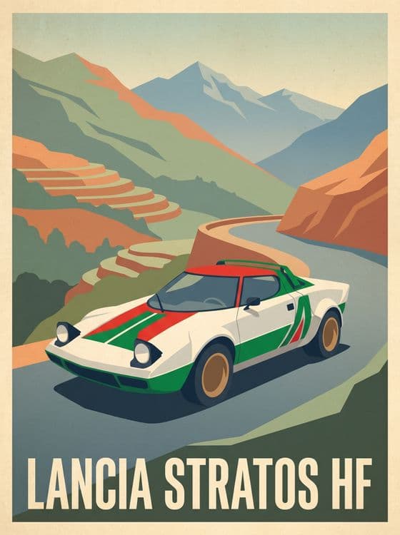 Lancia Stratos HF Mountain Rally Travel Poster