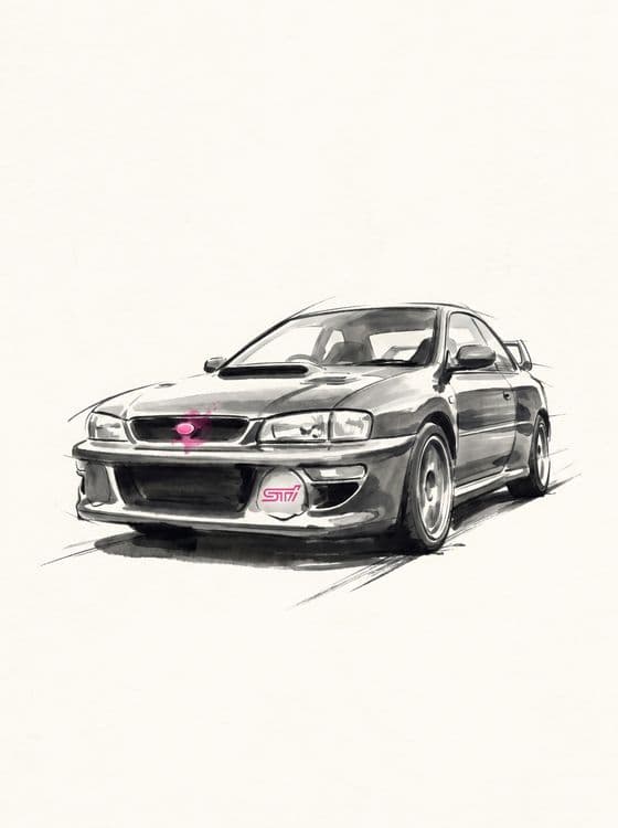 Subaru Impreza STi Ink Wash Sketch