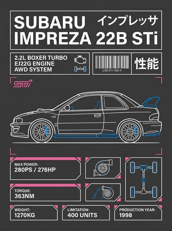 Subaru Impreza 22B STi Technical Infographic