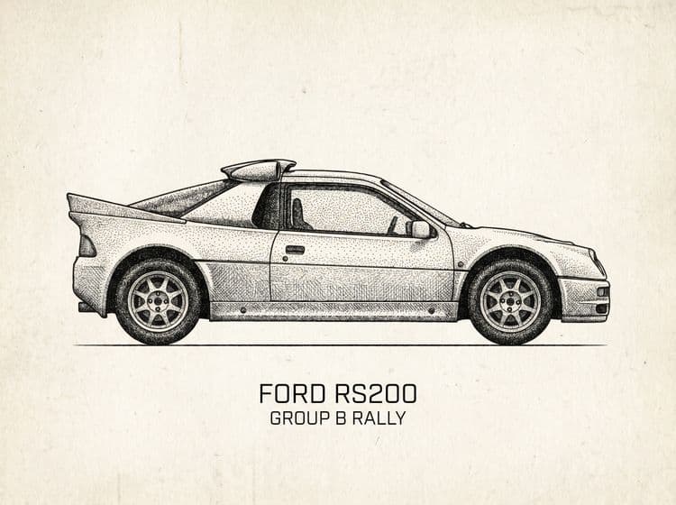 Ford RS200 Group B Stippled Illustration