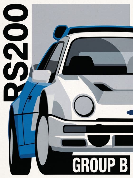 Ford RS200 Group B Flat Design Poster