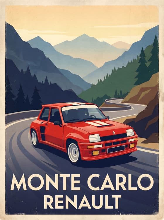 Renault 5 Turbo: Monte Carlo Rally Vintage Poster