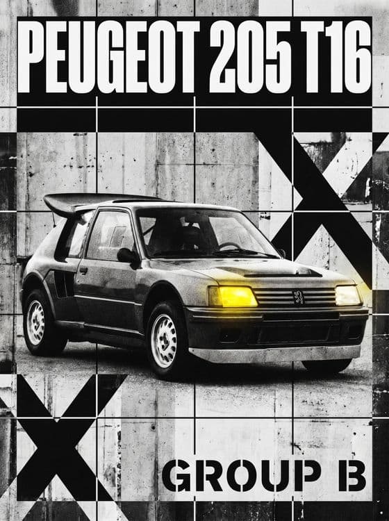 Peugeot 205 T16: Group B Brutalist Poster