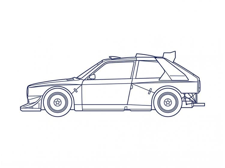 Lancia Delta S4 Minimalist Profile Line Art