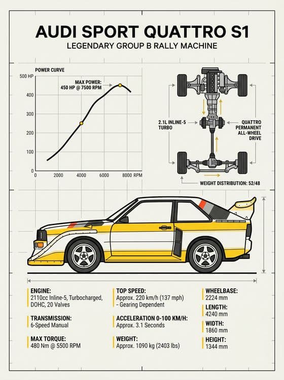 Audi Sport Quattro S1 Group B Technical Infographic