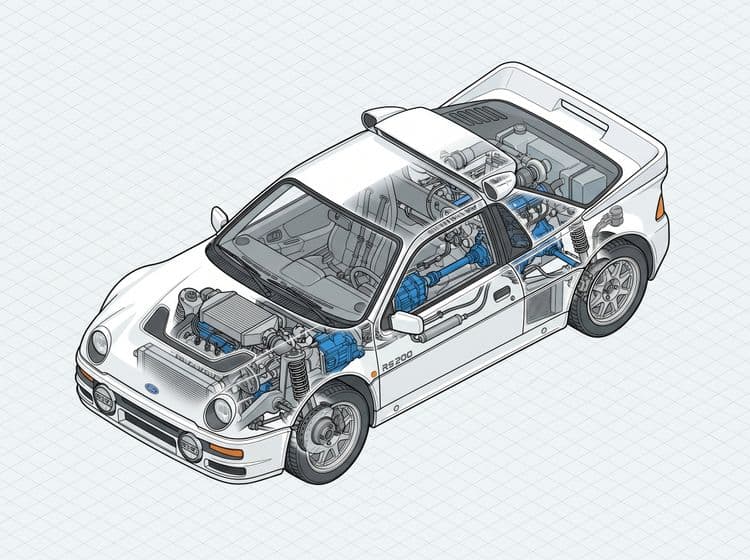 Ford RS200 Isometric Cutaway Illustration